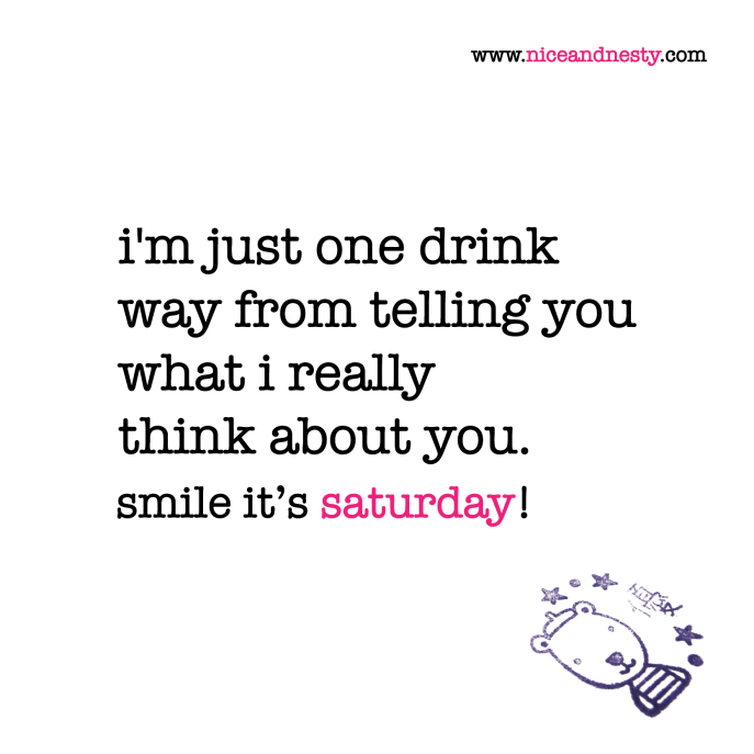 i'm just one drink away from telling you what i really think about you. saturday quote